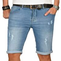 Alessandro Salvarini Herren kurze Jeans Shorts Washed Mittelblau Slim Fit W34