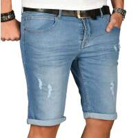 Alessandro Salvarini Herren kurze Jeans Shorts Washed Mittelblau Slim Fit W34