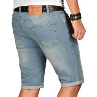 Alessandro Salvarini Herren kurze Jeans Shorts Washed Blau Slim Fit W29