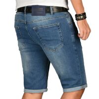 Alessandro Salvarini Herren kurze Jeans Shorts Washed Blau Slim Fit W29