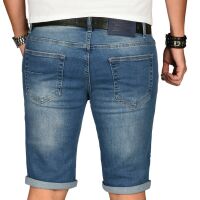 Alessandro Salvarini Herren kurze Jeans Shorts Washed Blau Slim Fit W29