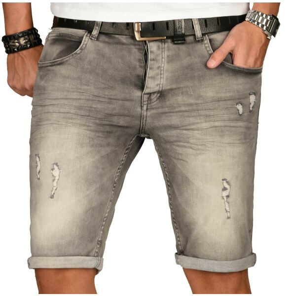 Alessandro Salvarini Herren kurze Jeans Shorts Washed Grau W29