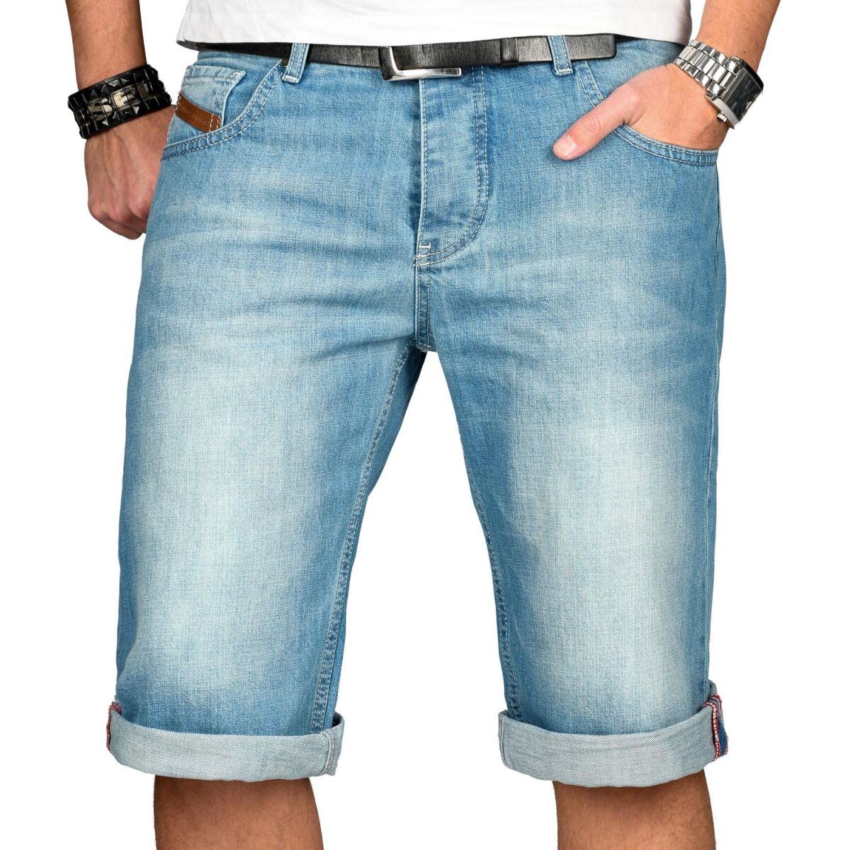 A. Salvarini Korte jeans voor heren, met stretch jeansshort met 5