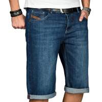 Alessandro Salvarini Herren kurze Hose Jeans Bermuda Shorts Dunkel Blau W29