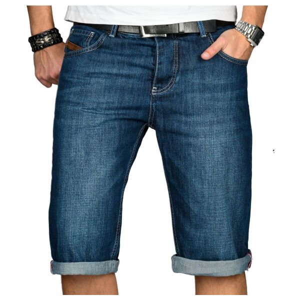 Alessandro Salvarini Herren kurze Hose Jeans Bermuda Shorts Dunkel Blau W32