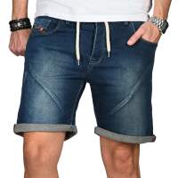 Alessandro Salvarini Herren Jeans Shorts Washed kurze Hose Blau Comfort Fit