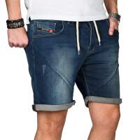 Alessandro Salvarini Herren Jeans Shorts Washed kurze Hose Blau Comfort Fit