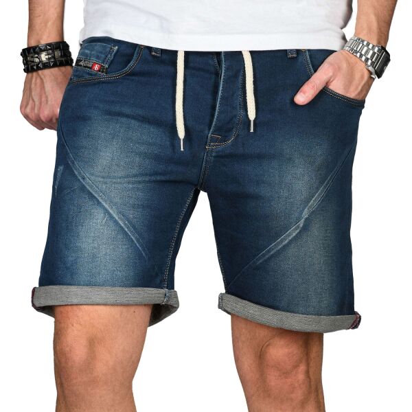 Alessandro Salvarini Herren Jeans Shorts Washed kurze Hose Blau Comfort Fit W29