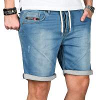 Alessandro Salvarini Herren Jeans Shorts Washed kurze Hose Hellblau Comfort Fit