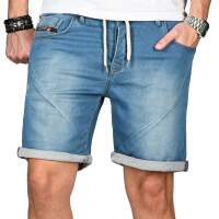 Alessandro Salvarini Herren Jeans Shorts Washed kurze Hose Hellblau Comfort Fit W30
