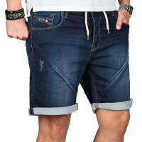 Alessandro Salvarini Herren Jeans Shorts Washed kurze Hose Dunkelblau Comfort Fit W30