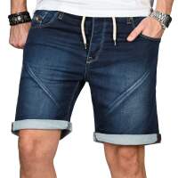 Alessandro Salvarini Herren Jeans Shorts Washed kurze Hose Dunkelblau Comfort Fit W34