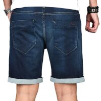 Alessandro Salvarini Herren Jeans Shorts Washed kurze Hose Dunkelblau Comfort Fit W34