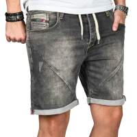 Alessandro Salvarini Herren Jeans Shorts Washed kurze Hose Grau Comfort Fit W30