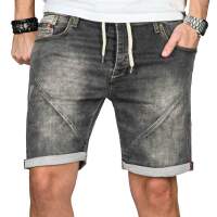 Alessandro Salvarini Herren Jeans Shorts Washed kurze Hose Grau Comfort Fit W32
