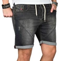 Alessandro Salvarini Herren Jeans Shorts Washed kurze Hose Dunkelgrau Comfort Fit W29