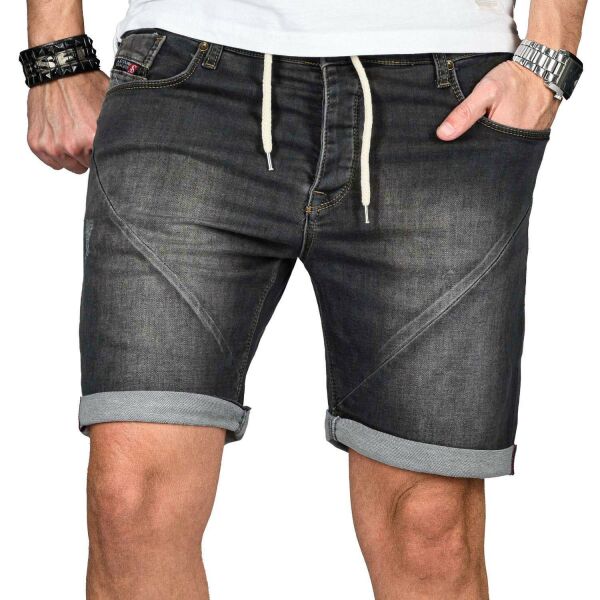 Alessandro Salvarini Herren Jeans Shorts Washed kurze Hose Dunkelgrau Comfort Fit W31