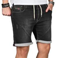 Alessandro Salvarini Herren Jeans Shorts Washed kurze Hose Schwarz Comfort Fit W29