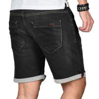 Alessandro Salvarini Herren Jeans Shorts Washed kurze Hose Schwarz Comfort Fit W30