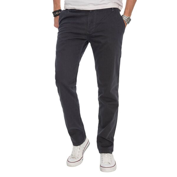Alessandro Salvarini Herren Basic Chino Stoff Hose Anthrazit Regular Fit W32 L34