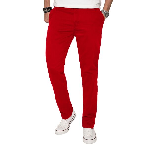 Alessandro Salvarini Herren Designer Chino Stoff Hose Rot Regular Fit