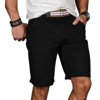 Alessandro Salvarini Herren kurze Hose Bermuda Short mit Gürtel Schwarz - Regular Fit W30