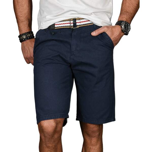 Alessandro Salvarini Herren kurze Hose Bermuda Short mit Gürtel Navy - Regular Fit