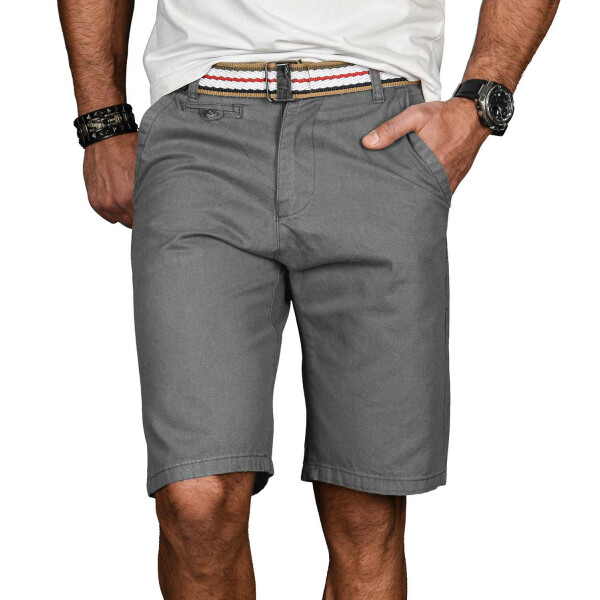 Alessandro Salvarini Herren kurze Hose Bermuda Short mit Gürtel Grau - Regular Fit W30