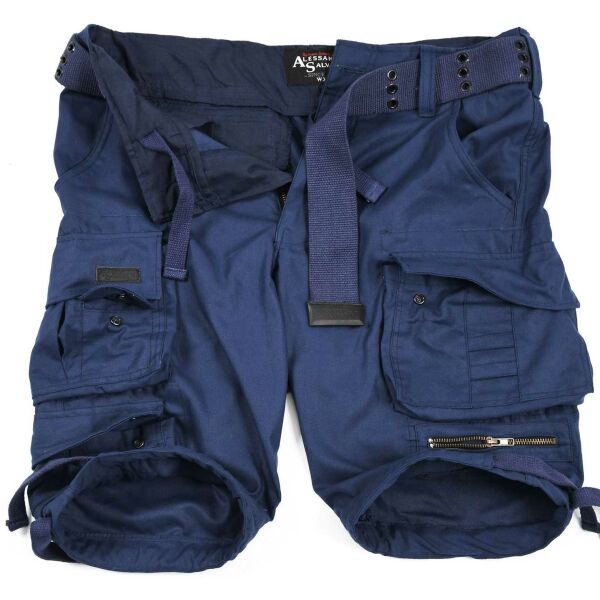 Alessandro Salvarini Herren kurze Hose Cargo Shorts mit Gürtel Navy W29