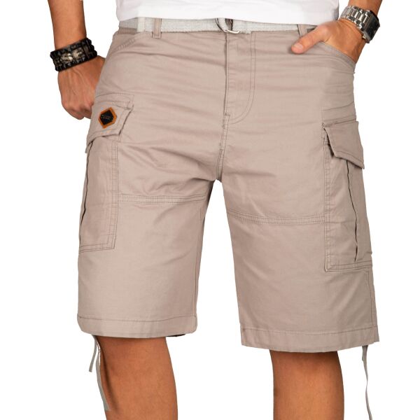 Alessandro Salvarini Herren Kurze Hose Cargo Shorts mit Gürtel Hellgrau W30