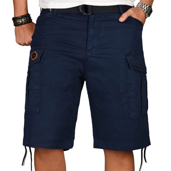 Alessandro Salvarini Herren Kurze Hose Cargo Shorts mit Gürtel Navy W29