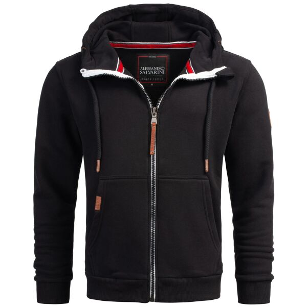 Alessandro Salvarini Herren Kapuzenpullover mit Reißverschluss Hoodie Sweatjacke Schwarz - Gr. S