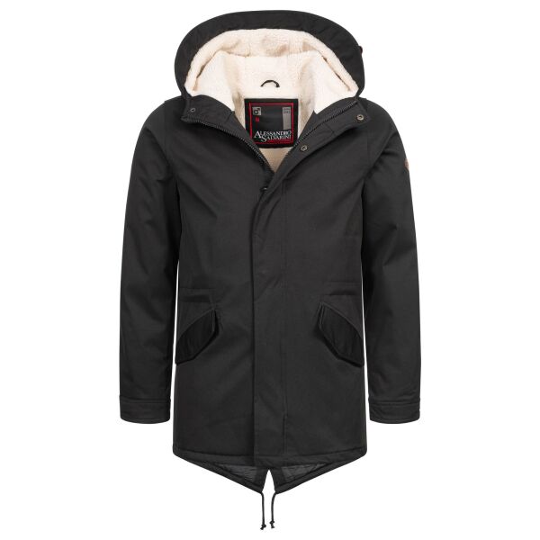 Alessandro Salvarini Herren Winterjacke langer Parka mit Teddyfell - Schwarz-Gr.3XL