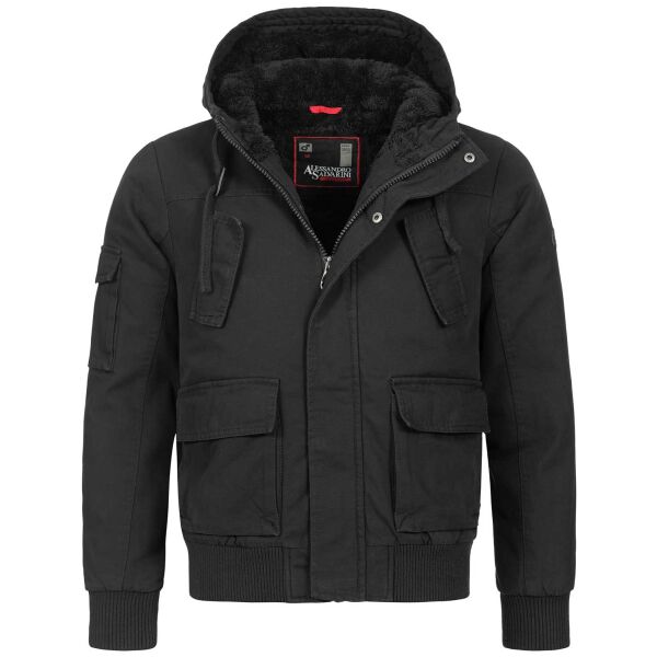Alessandro Salvarini Herren Winterjacke gefüttert mit Kapuze - Schwarz-Gr.XXL