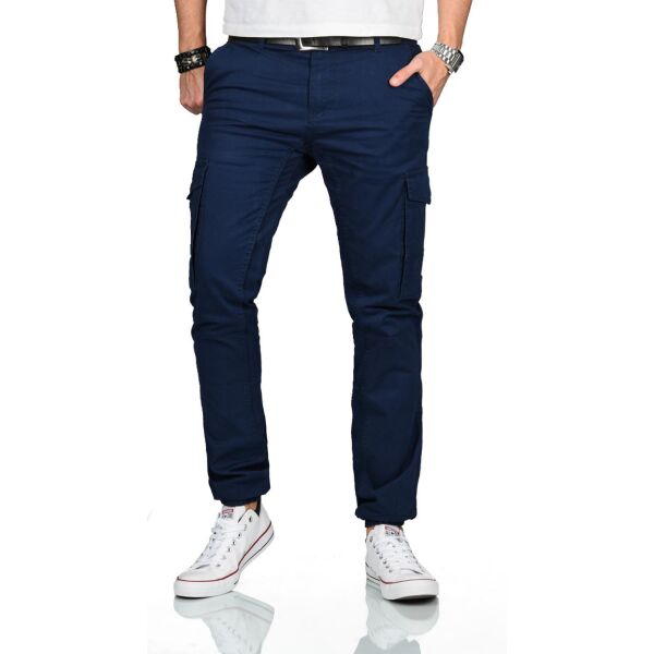 Alessandro Salvarini Herren Cargohose Cargo Stretch Stoff Hose Navy W30 L32