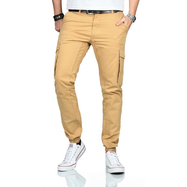 Alessandro Salvarini Herren Cargohose Cargo Stretch Stoff Hose Beige W40 L32