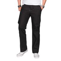 Alessandro Salvarini Herren leichte Sommer Hose O-034 - Schwarz-W31-L32