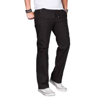 Alessandro Salvarini Herren leichte Sommer Hose O-034 - Schwarz-W31-L32