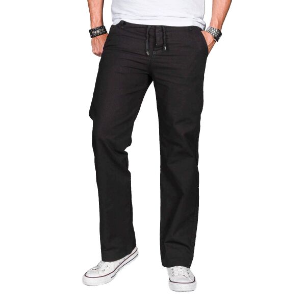 Alessandro Salvarini Herren leichte Sommer Hose O-034 - Schwarz-W32-L34