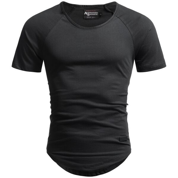 Alessandro Salvarini Herren T-Shirts Rund Hals Shirt Round Neck Schwarz O-076 Schwarz S