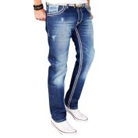 Alessandro Salvarini Herren Jeans dicke Zier Nähte O-011 Blau-W29-L30