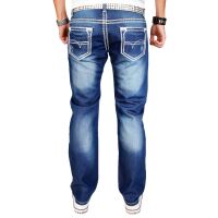 Alessandro Salvarini Herren Jeans dicke Zier Nähte O-011 Blau-W29-L32