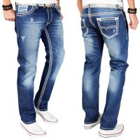 Alessandro Salvarini Herren Jeans dicke Zier Nähte O-011 Blau-W32-L30