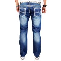 Alessandro Salvarini Herren Jeans dicke Zier Nähte O-011 Blau-W34-L34