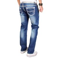 Alessandro Salvarini Herren Jeans dicke Zier Nähte O-011 Blau-W36-L36