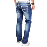 Alessandro Salvarini Herren Jeans dicke Zier Nähte O-011 Blau-W38-L30
