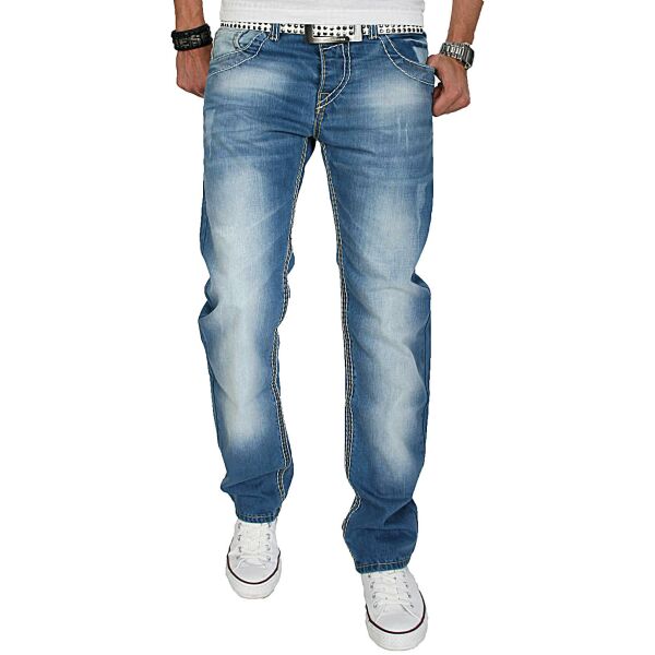 Alessandro Salvarini Herren Jeans dicke Naht O-004  Blau-W42-L34