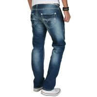 Alessandro Salvarini Herren Jeans dicke Naht O-007 Blau-Denim-W32-L32