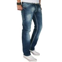 Alessandro Salvarini Herren Jeans dicke Naht O-007 Blau-Denim-W33-L32