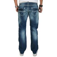Alessandro Salvarini Herren Jeans dicke Naht O-007 Blau-Denim-W36-L32